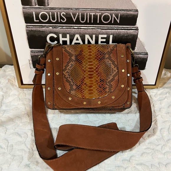 Anthropologie Handbags - Anthropologie Brown leather snakeskin studded Crossbody Bag